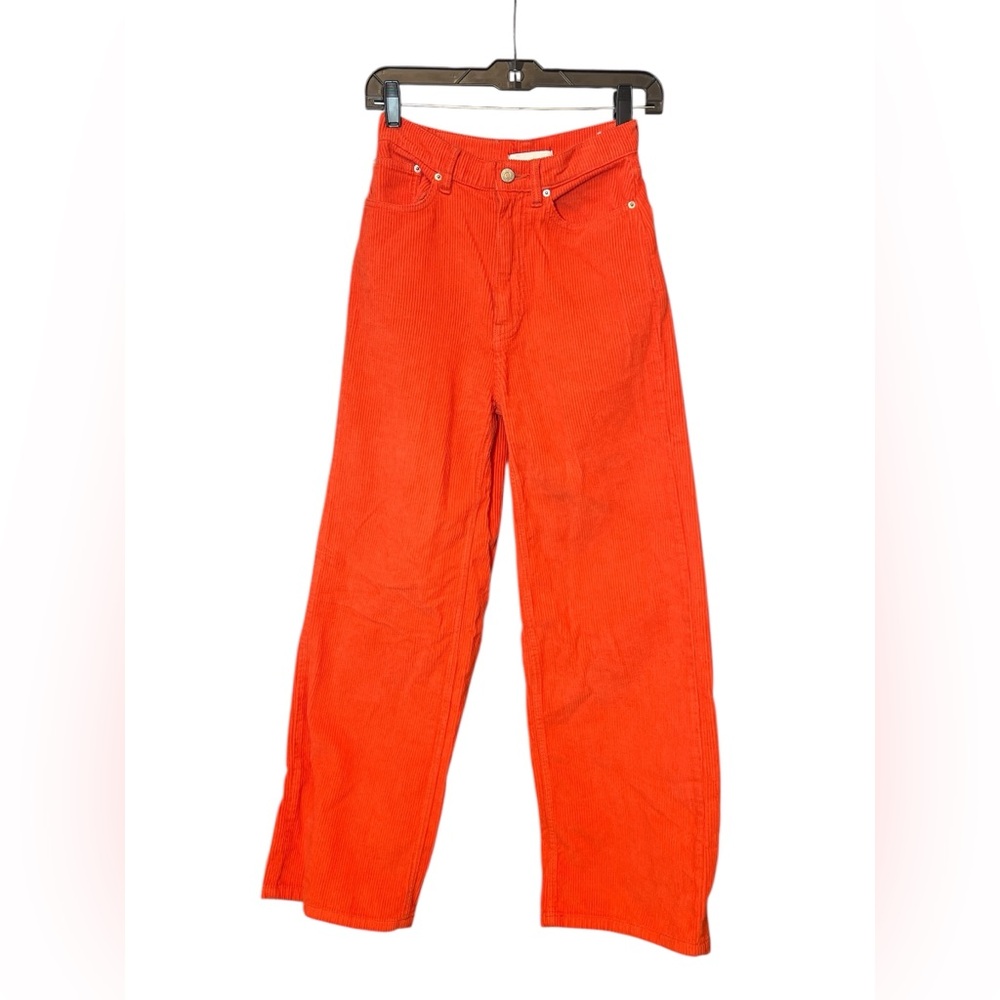 UO BDG Bold Red-Orange High and Wide Corduroy Pants Size 25" W Retro Wide Leg